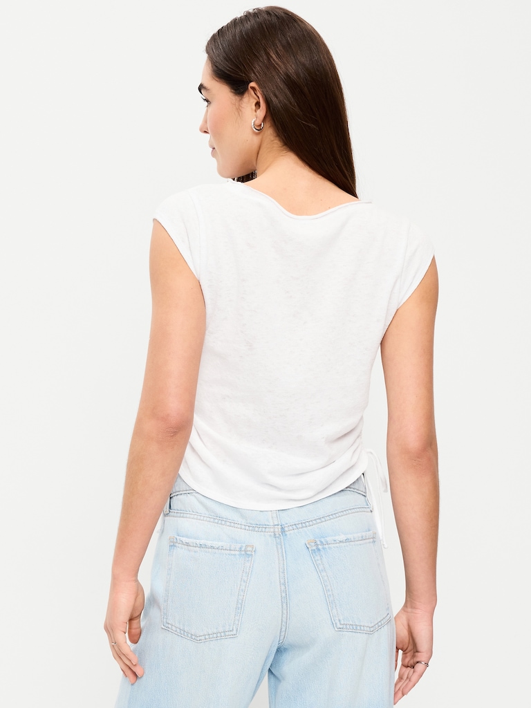 Cap-Sleeve Shirred Side Top
