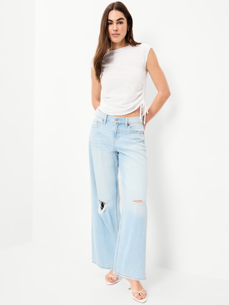 Cap-Sleeve Shirred Side Top