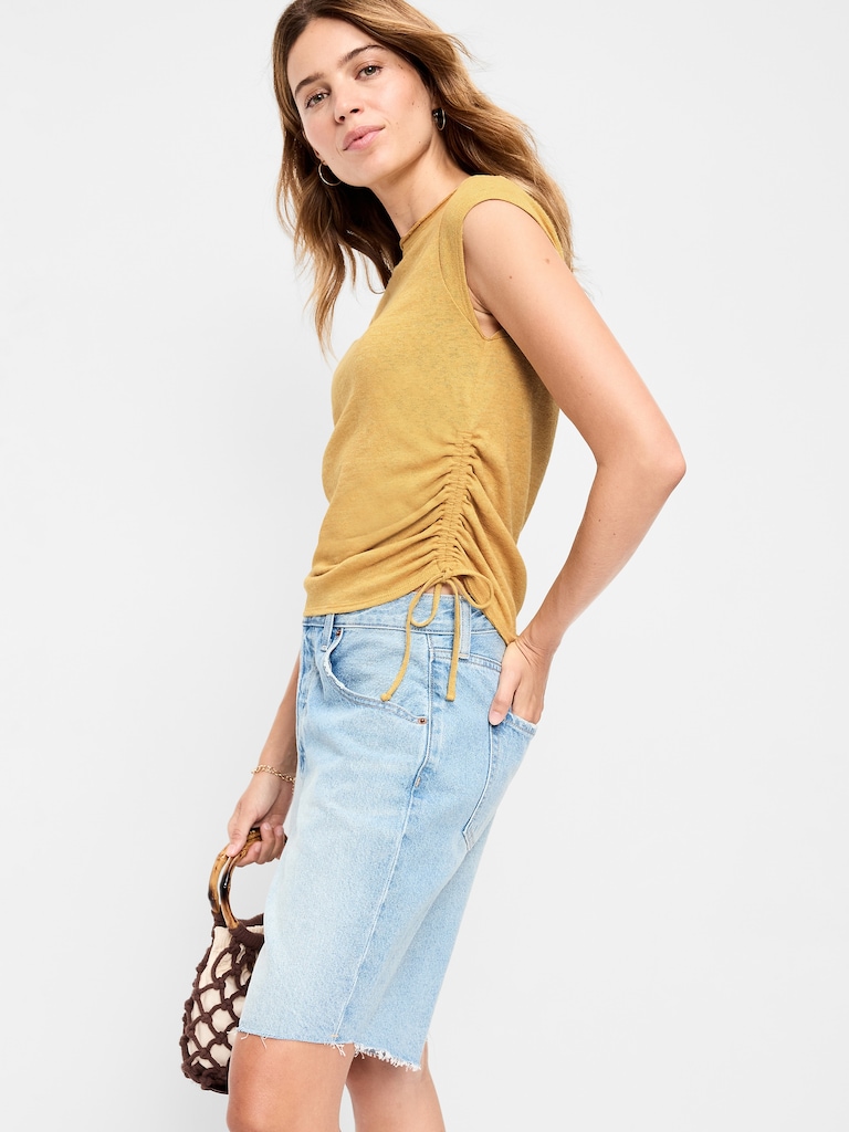 Cap-Sleeve Shirred Side Top