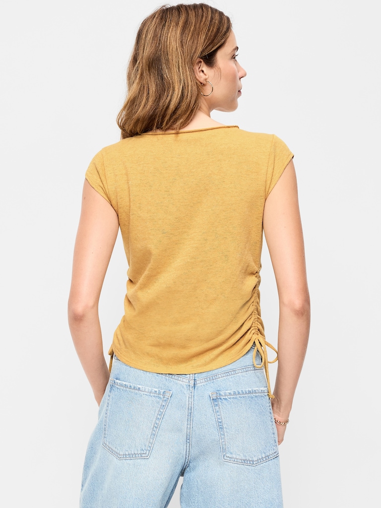Cap-Sleeve Shirred Side Top