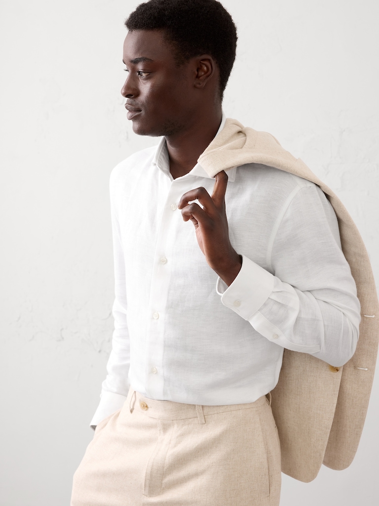 Slim-Fit Linen-Blend Dress Shirt