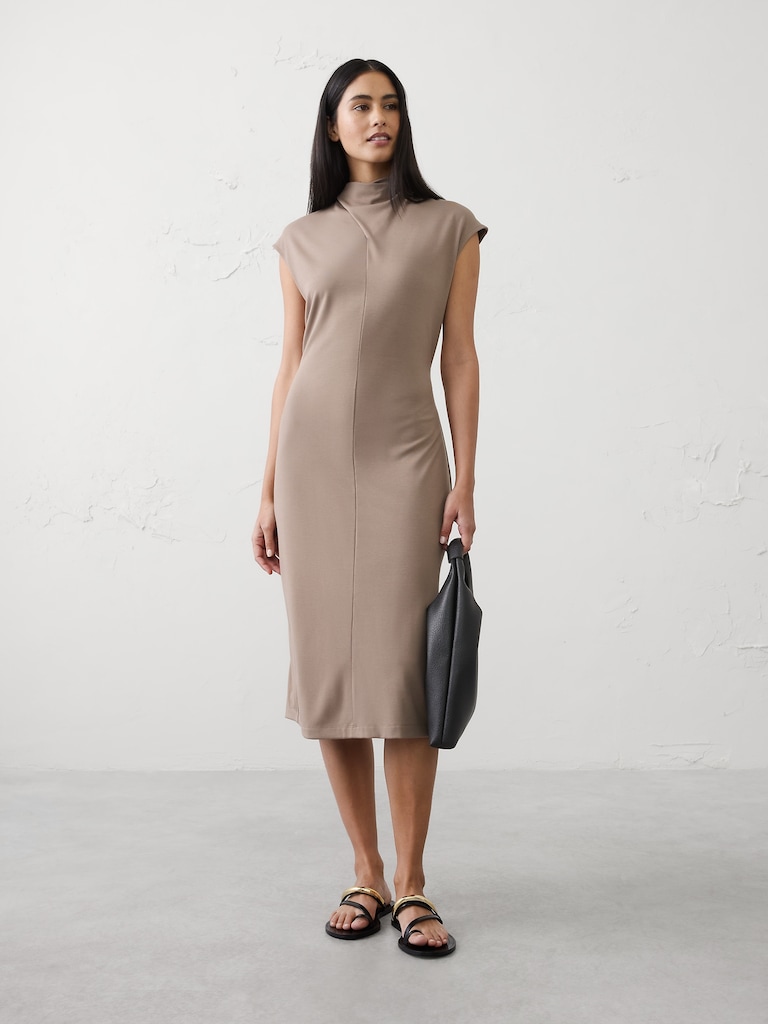 Mock-Neck Midi Dress