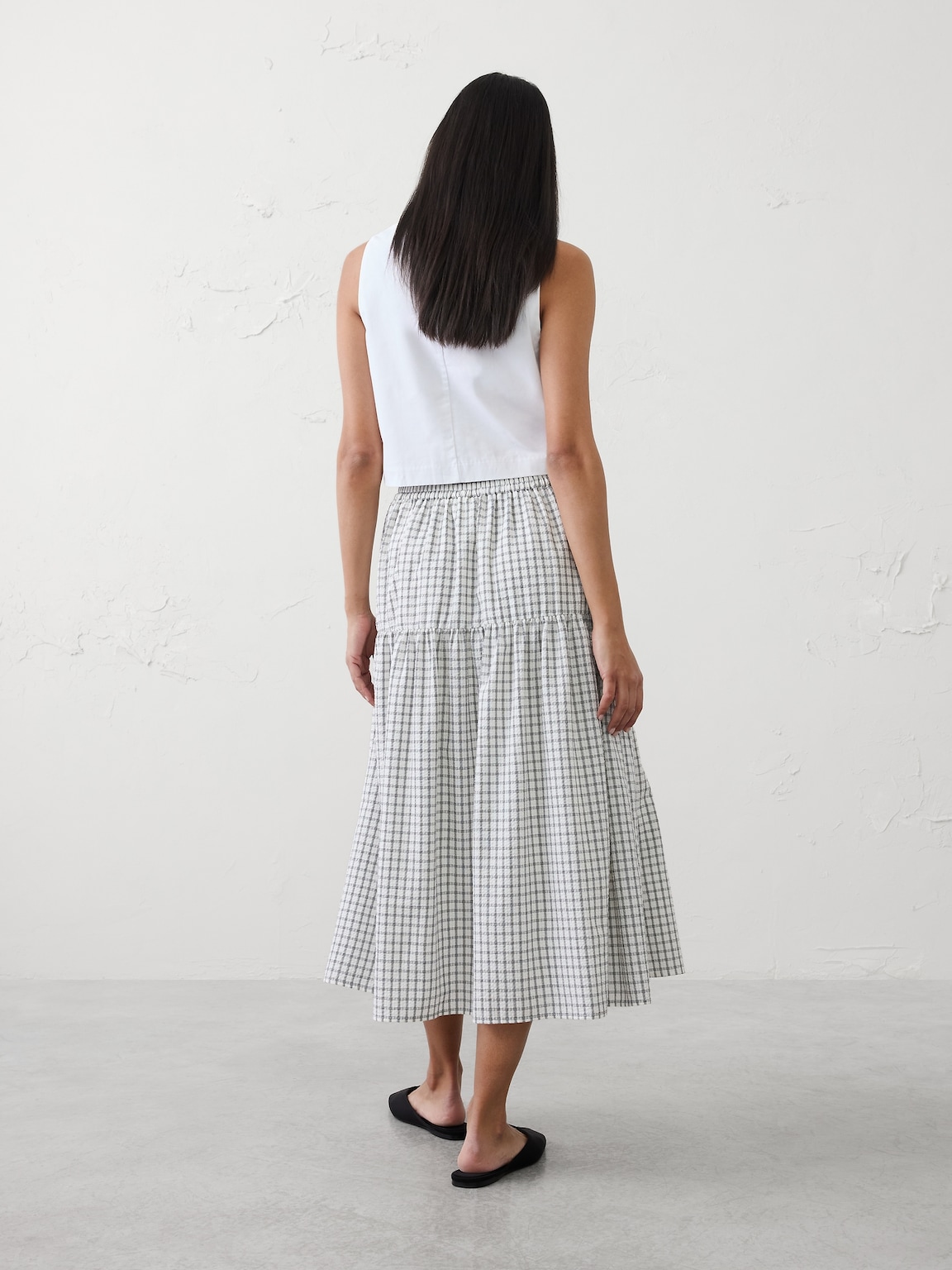 Seersucker Tiered Midi Skirt