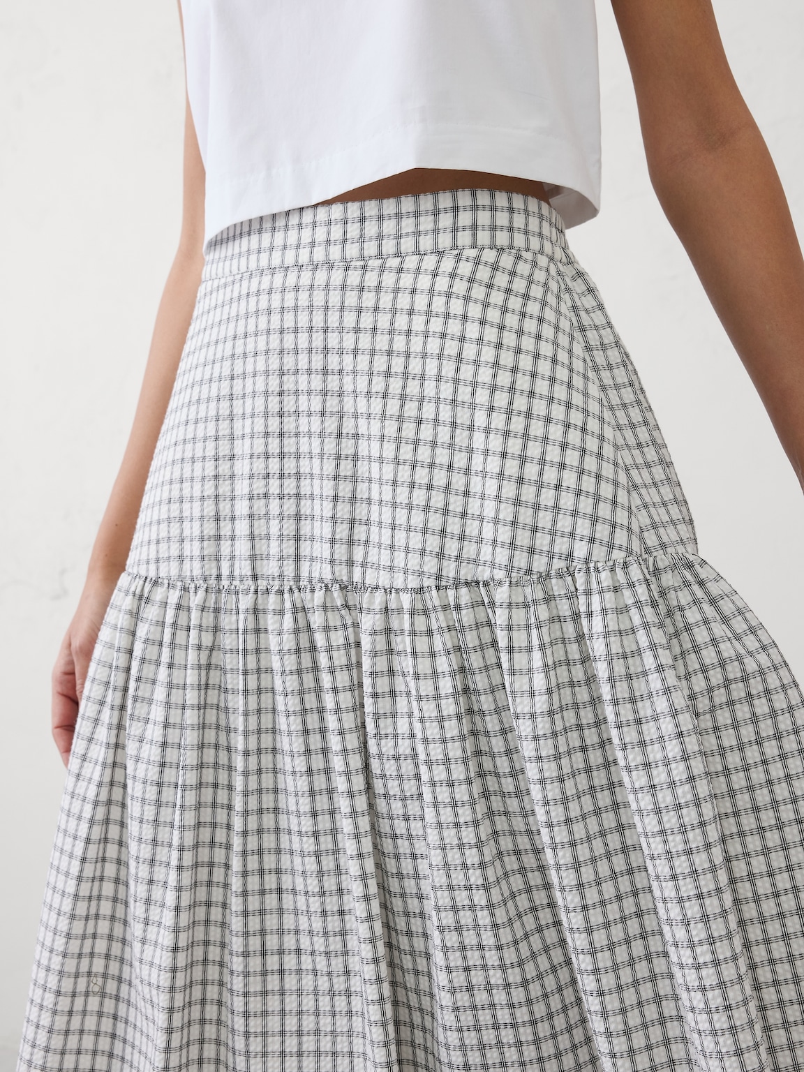 Seersucker Tiered Midi Skirt