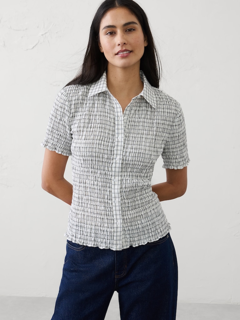 Seersucker Smocked Shirt