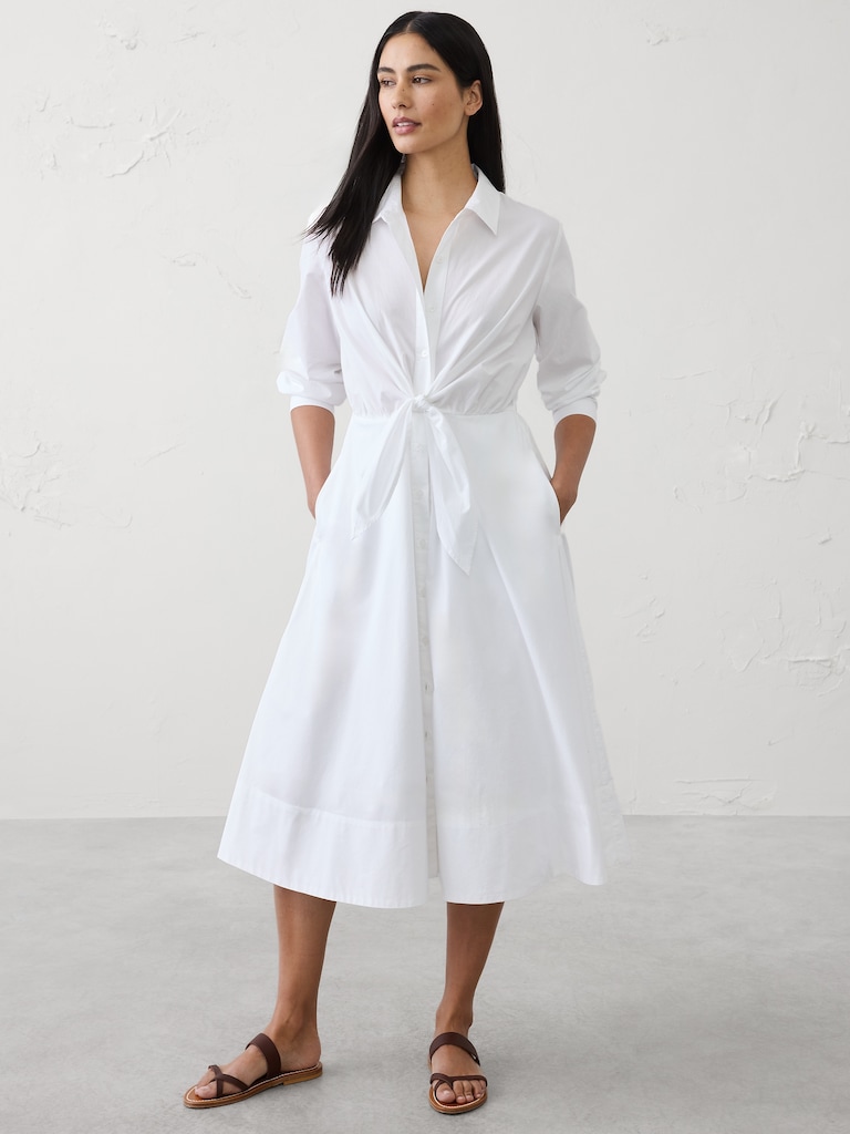 Poplin Wrap-Tie Midi Shirtdress