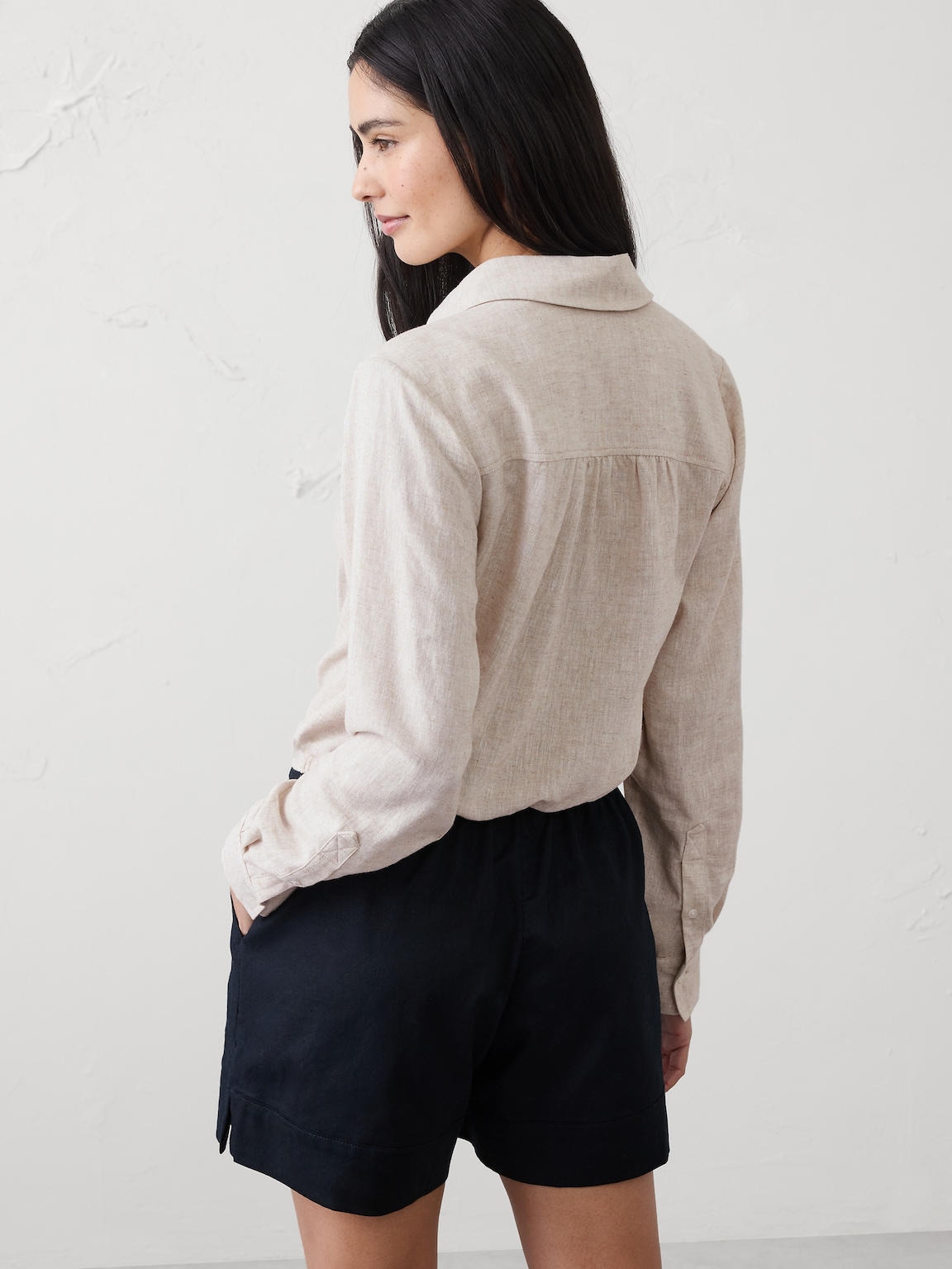Linen-Blend Surplice Short Top