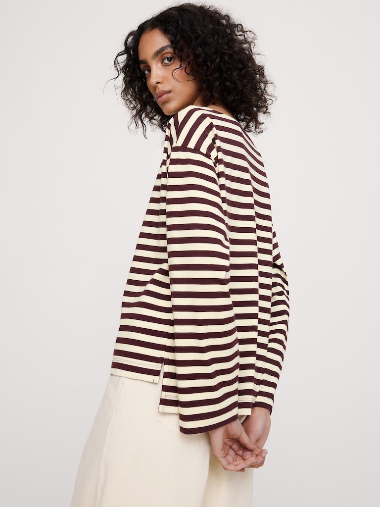 Relaxed Cotton Boat-Neck Top