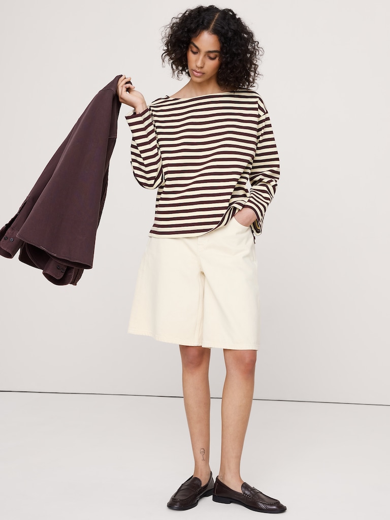 Relaxed Cotton Boat-Neck Top