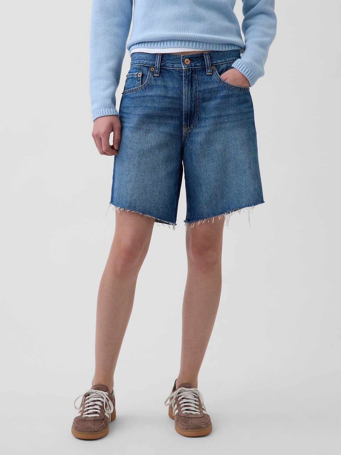 Mid Rise Loose Denim Bermuda Shorts