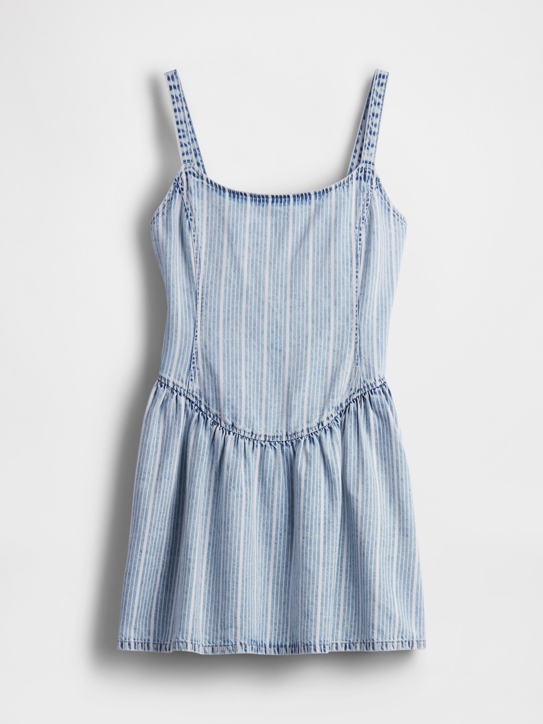 UltraSoft Denim Stripe Drop-Waist Mini Dress
