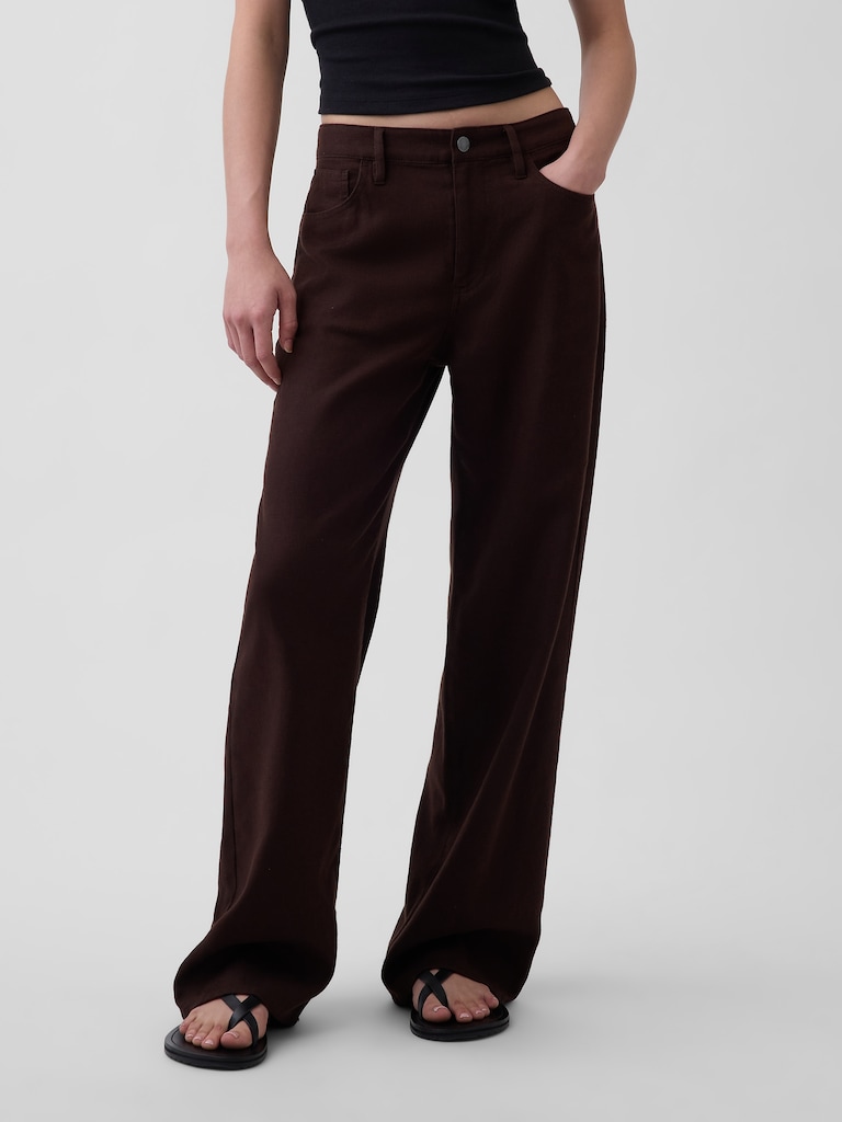 Linen-Cotton Wide-Leg Pants