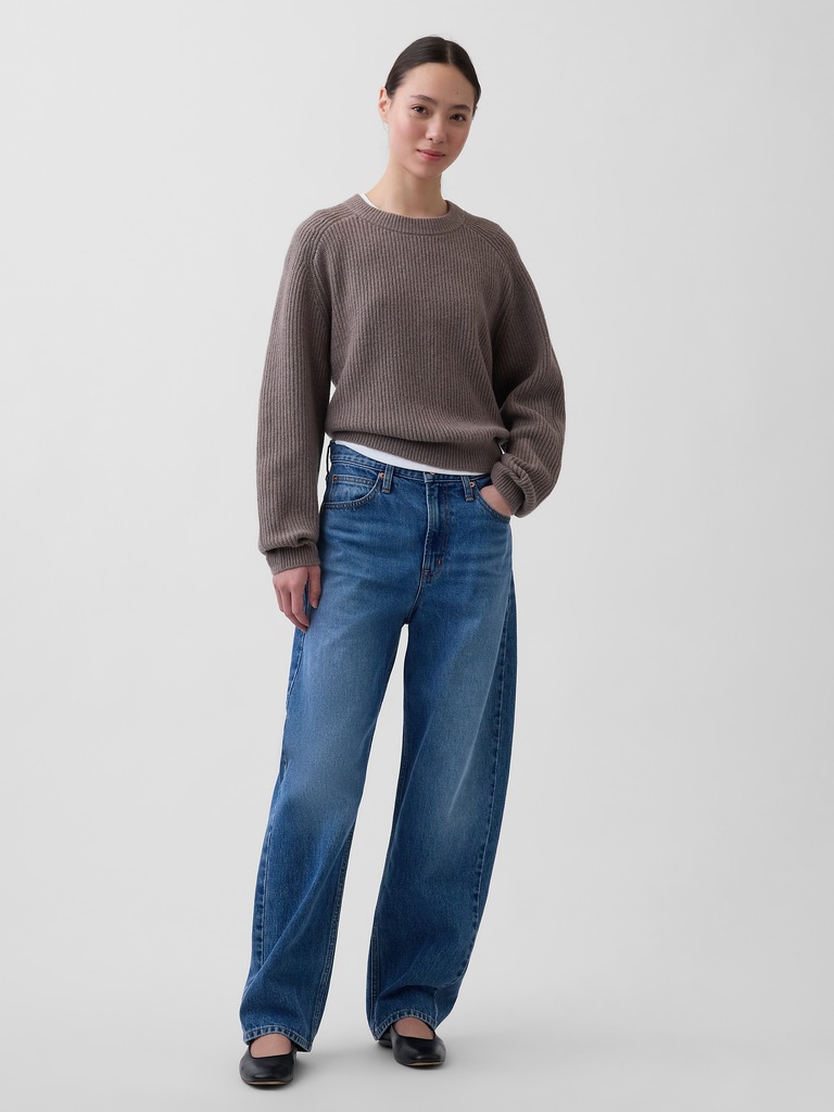 CashSoft Relaxed Shaker-Stitch Sweater