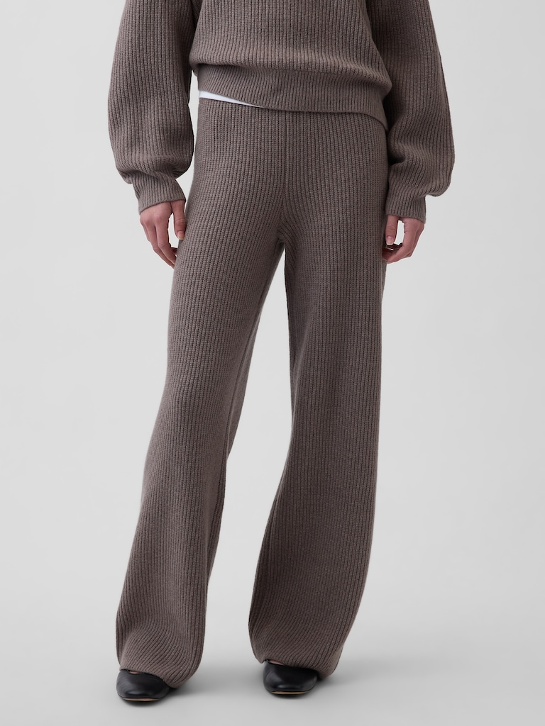 CashSoft Shaker-Stitch Sweater Pants