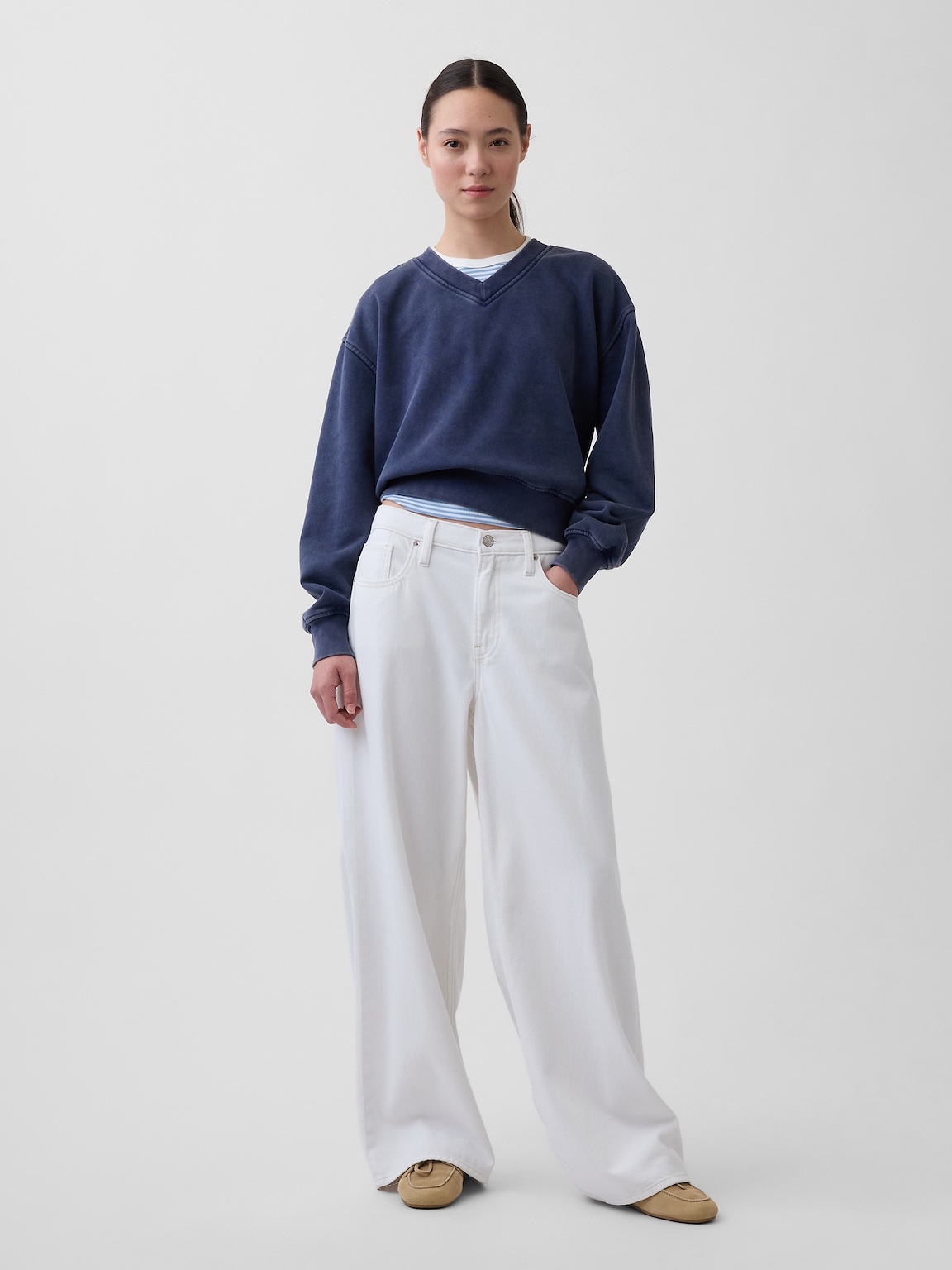 VintageSoft Oversized V-Neck Sweatshirt