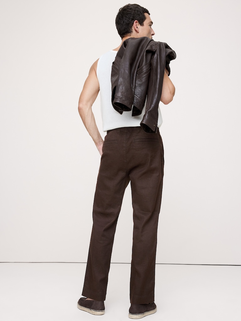 Straight Italian Linen-Cotton Pull-On Pant