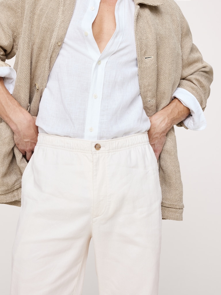Straight Italian Linen-Cotton Pull-On Pant