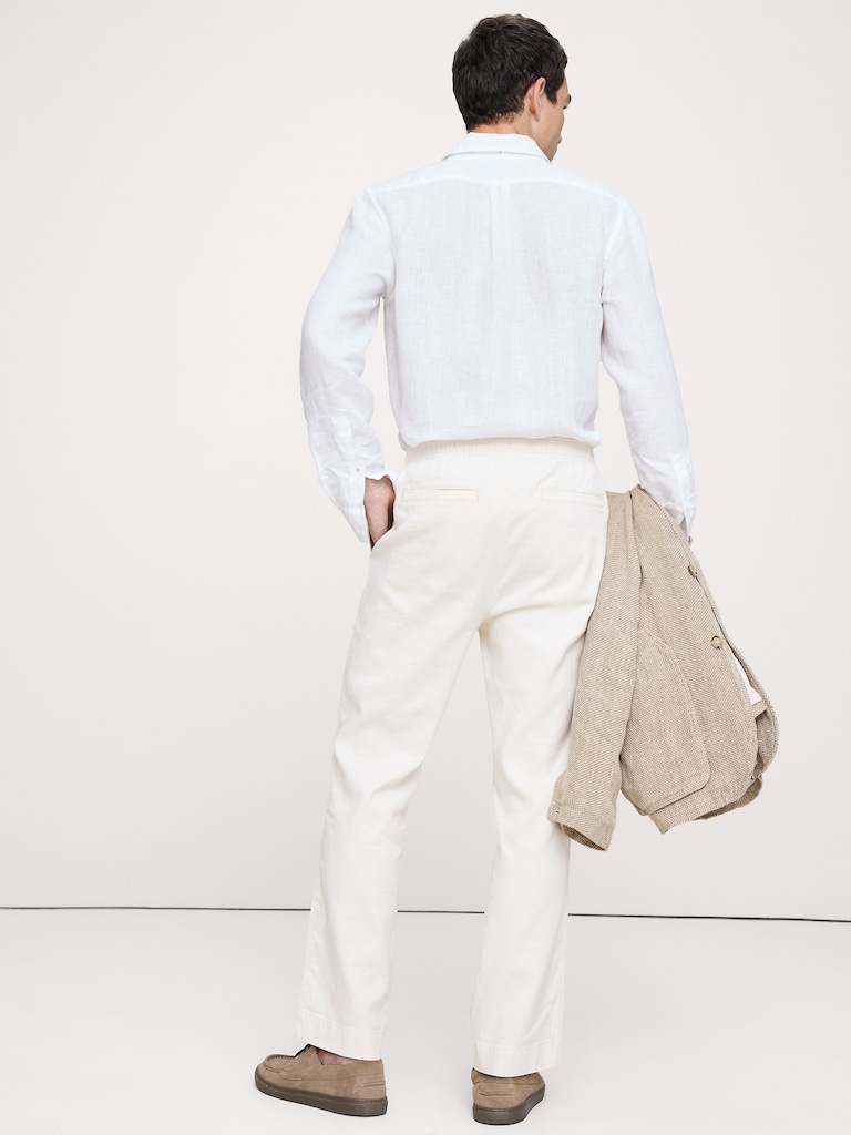 Straight Italian Linen-Cotton Pull-On Pant
