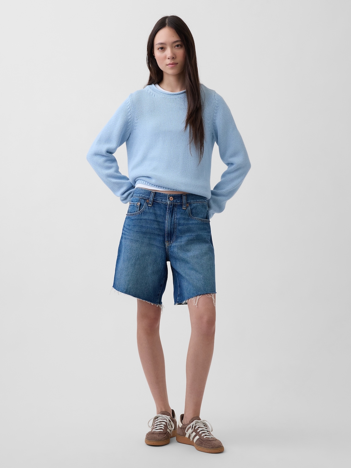 Mid Rise Loose Denim Bermuda Shorts