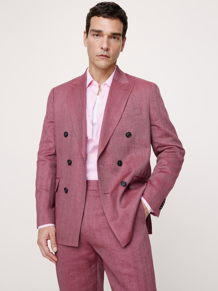 Double-Breasted Linen-Merino Suit Jacket