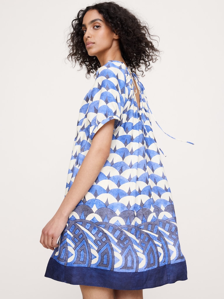 Viscose-Linen Puff-Sleeve Mini Dress