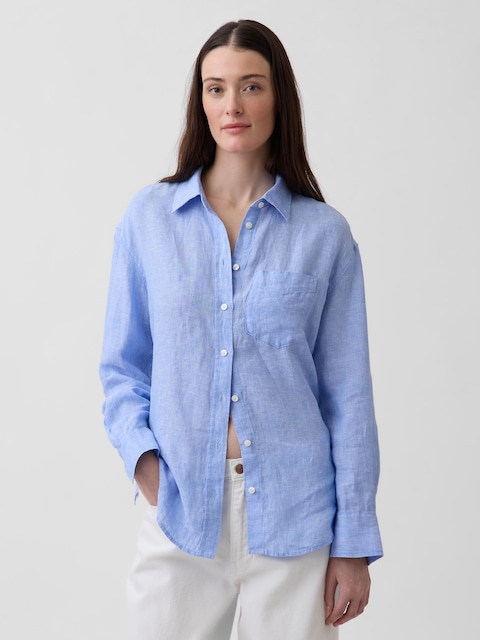dark blue linen dress Rhinestone Striped High-Low Shirt