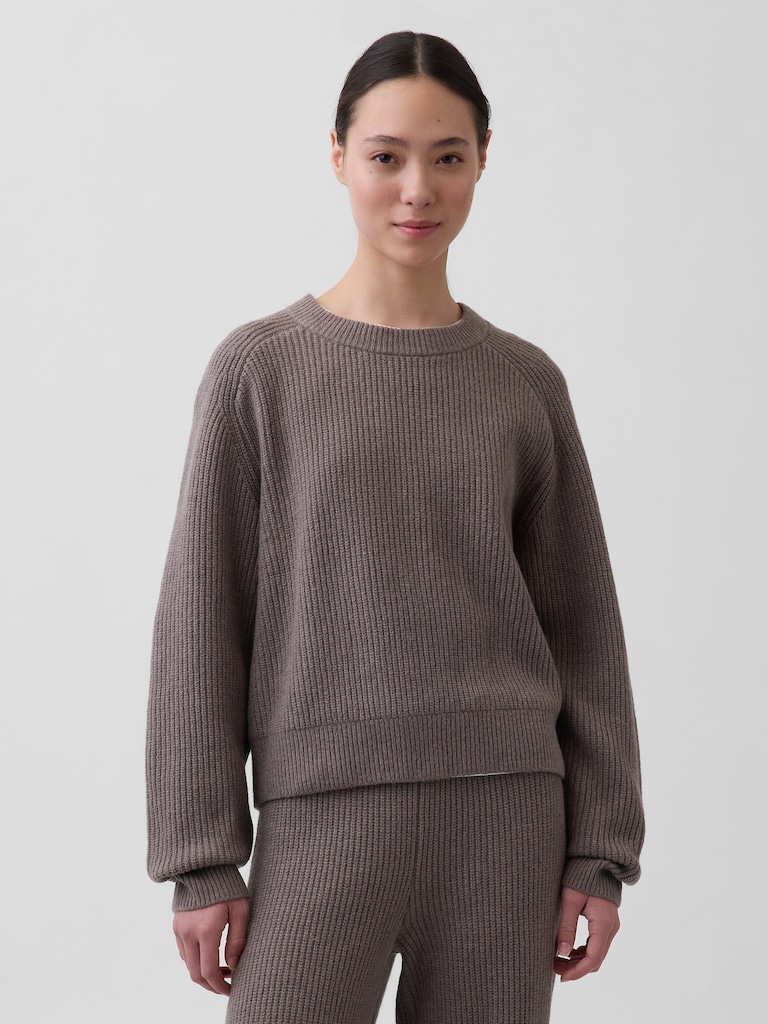 CashSoft Relaxed Shaker-Stitch Sweater