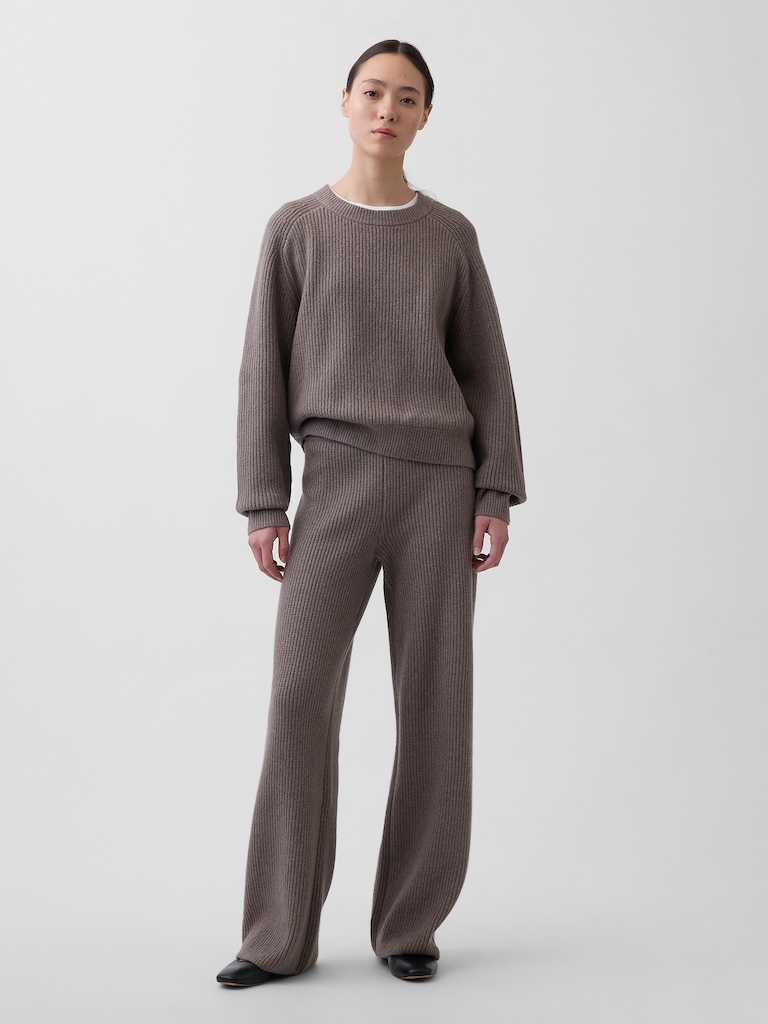 CashSoft Shaker-Stitch Sweater Pants