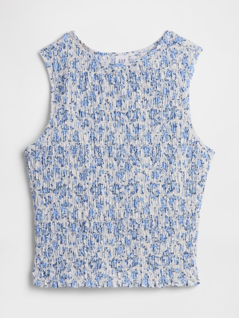 Smocked Sleeveless Boatneck Top