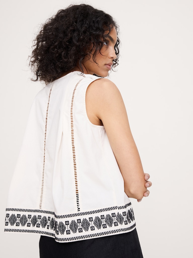 Embroidered Stretch-Cotton Tank