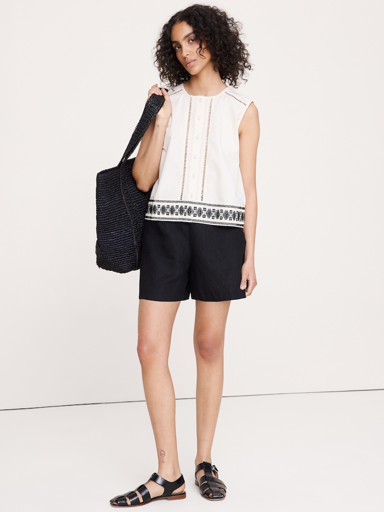 Embroidered Stretch-Cotton Tank