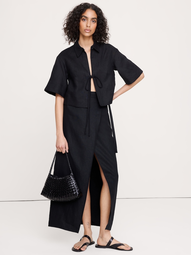 Linen Wrap Maxi Skirt
