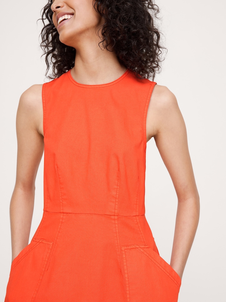 Cotton Canvas Utility Pocket Maxi Dress