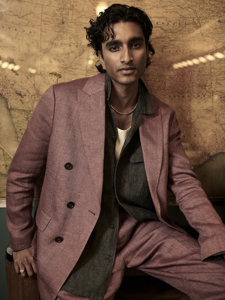 Double-Breasted Linen-Merino Suit Jacket