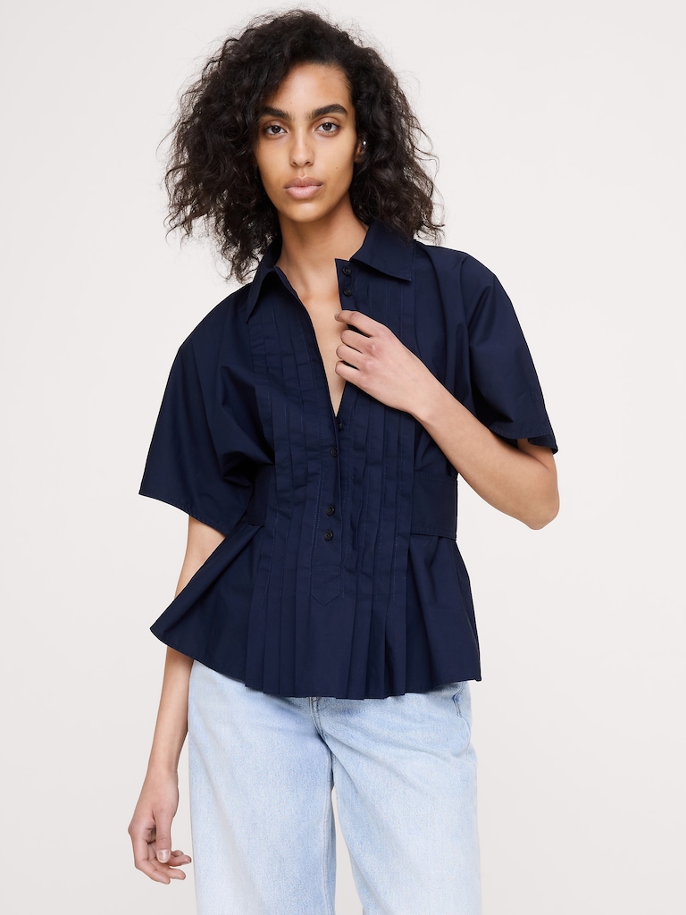 Pleated Cotton Poplin Top