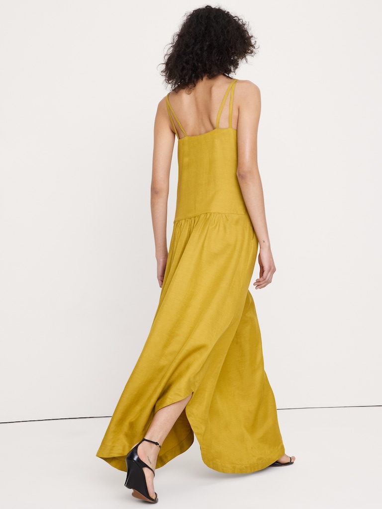 Viscose-Linen Drop-Waist Maxi Dress