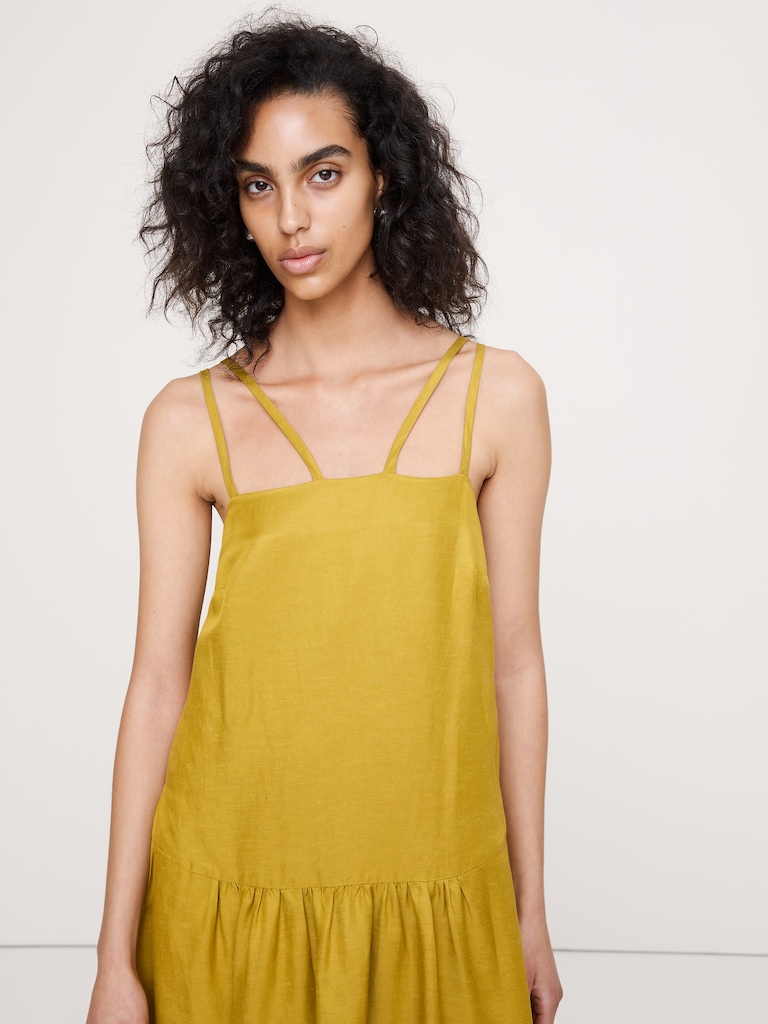 Viscose-Linen Drop-Waist Maxi Dress