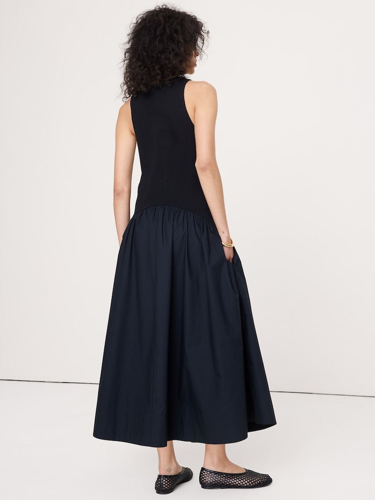 Cotton Poplin + Jersey Midi Dress