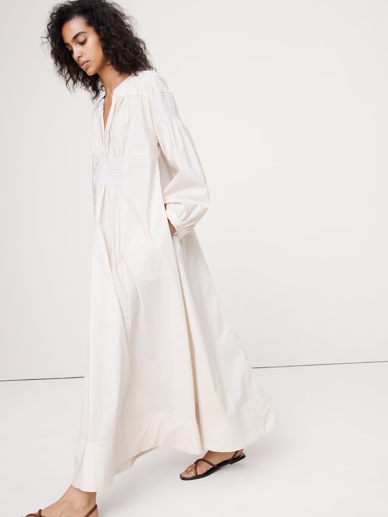 Smocked Cotton Poplin Maxi Dress