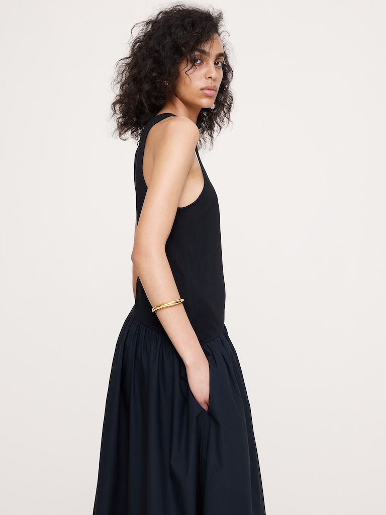 Cotton Poplin + Jersey Midi Dress