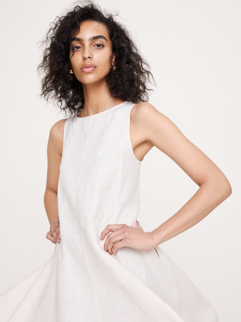 Paneled Linen Mini Dress