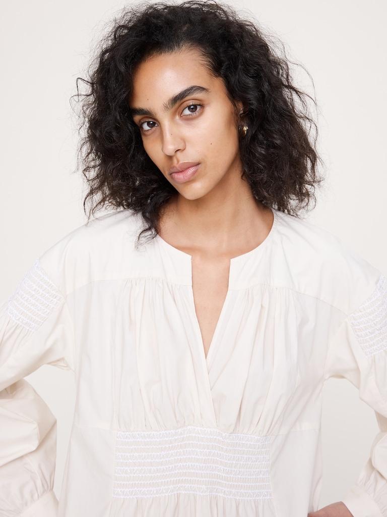 Smocked Cotton Poplin Maxi Dress