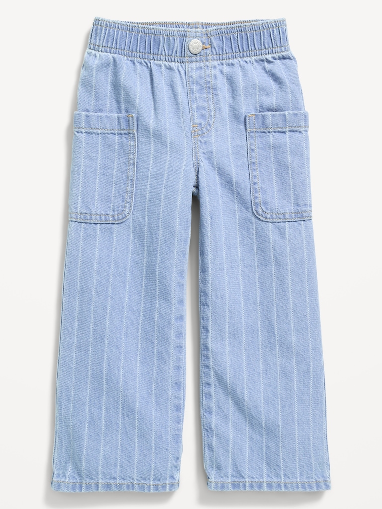 Pull-On Baggy Striped Wide-Leg Cargo Jeans for Toddler Girls