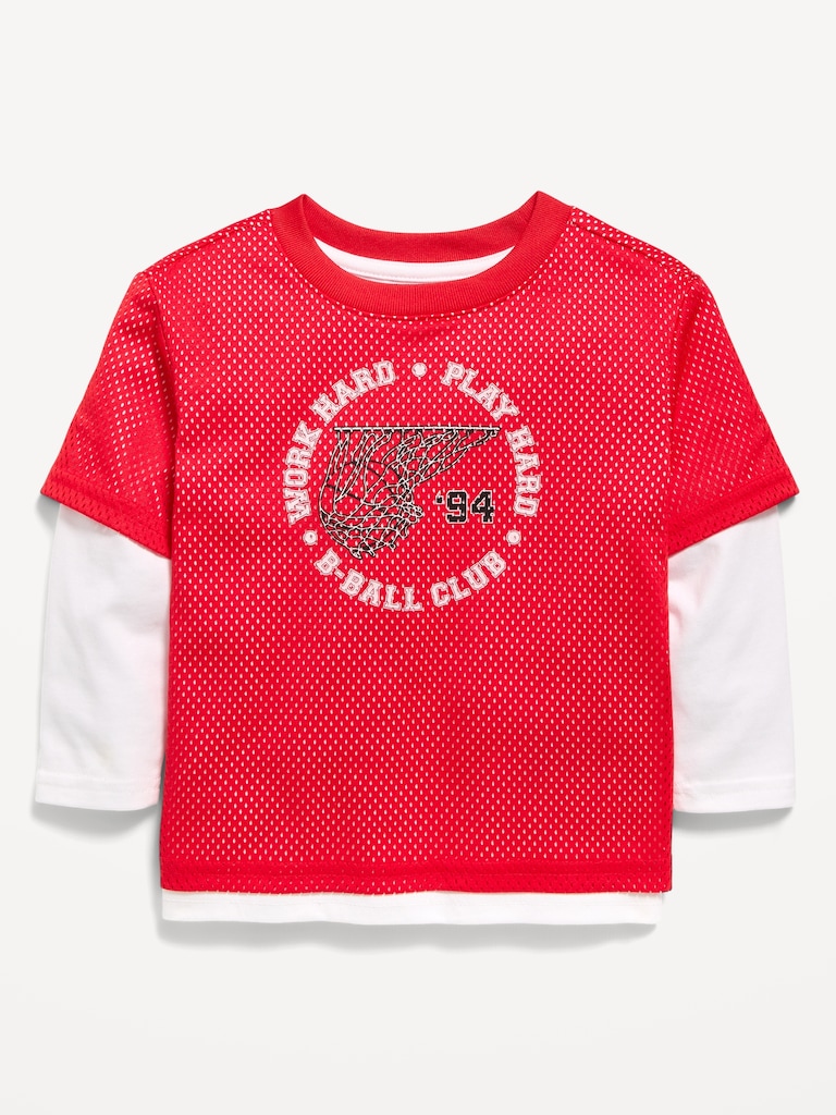 Oversized 2-In-1 Mesh Long-Sleeve T-Shirt for Toddler Boys