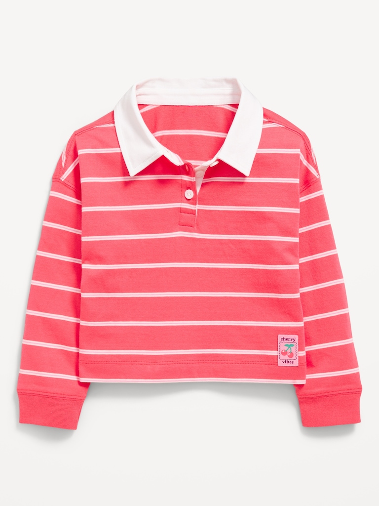 Long-Sleeve Cropped Polo Shirt for Toddler Girls