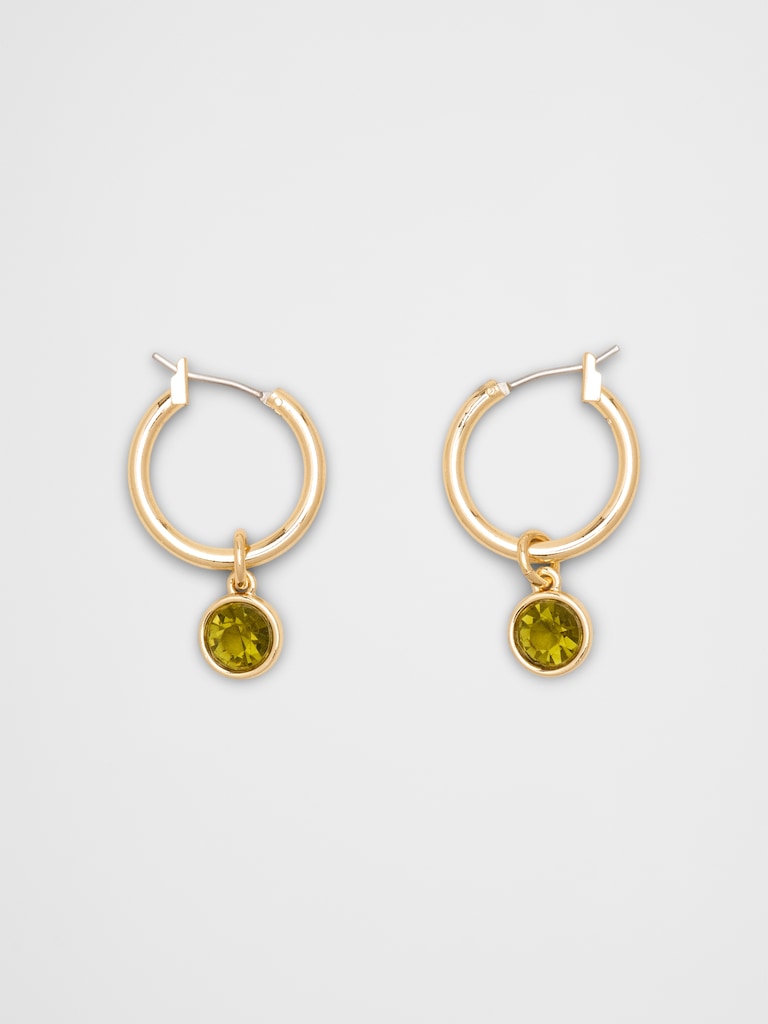 Gemstone Drop Hoop Earrings
