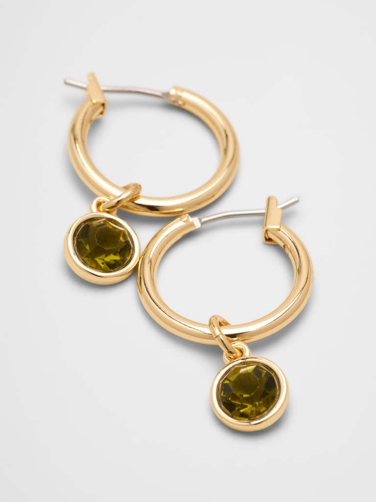 Gemstone Drop Hoop Earrings