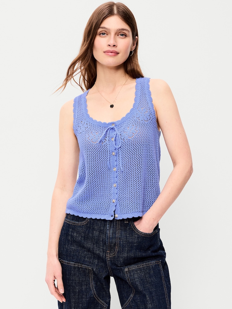 Sleeveless Seaside Cotton Crochet Tank Top