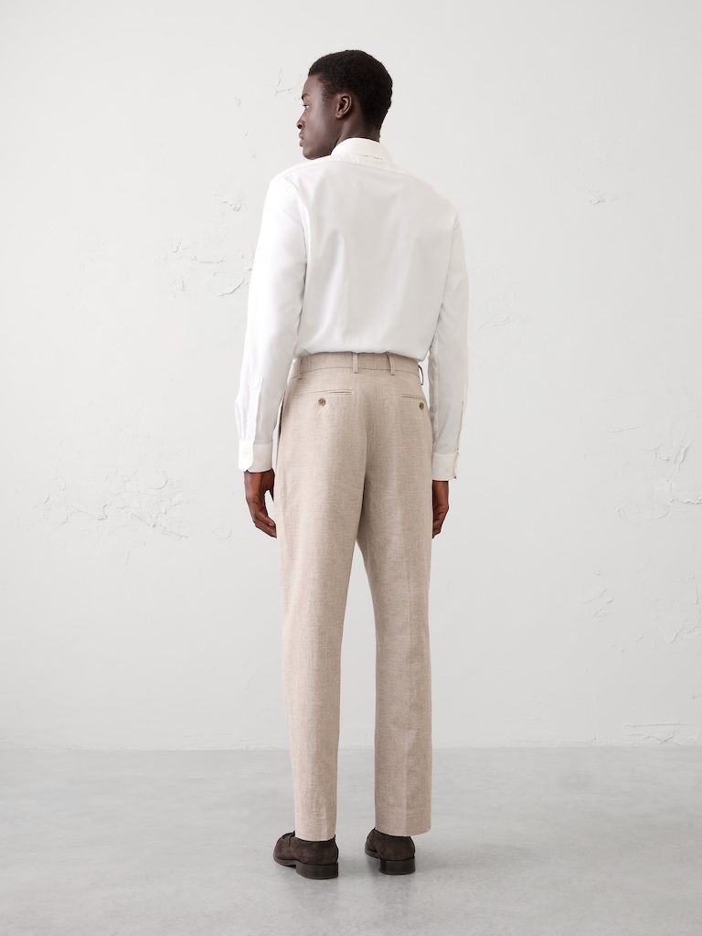 Tailored-Fit Linen-Blend Glen Plaid Suit Trouser