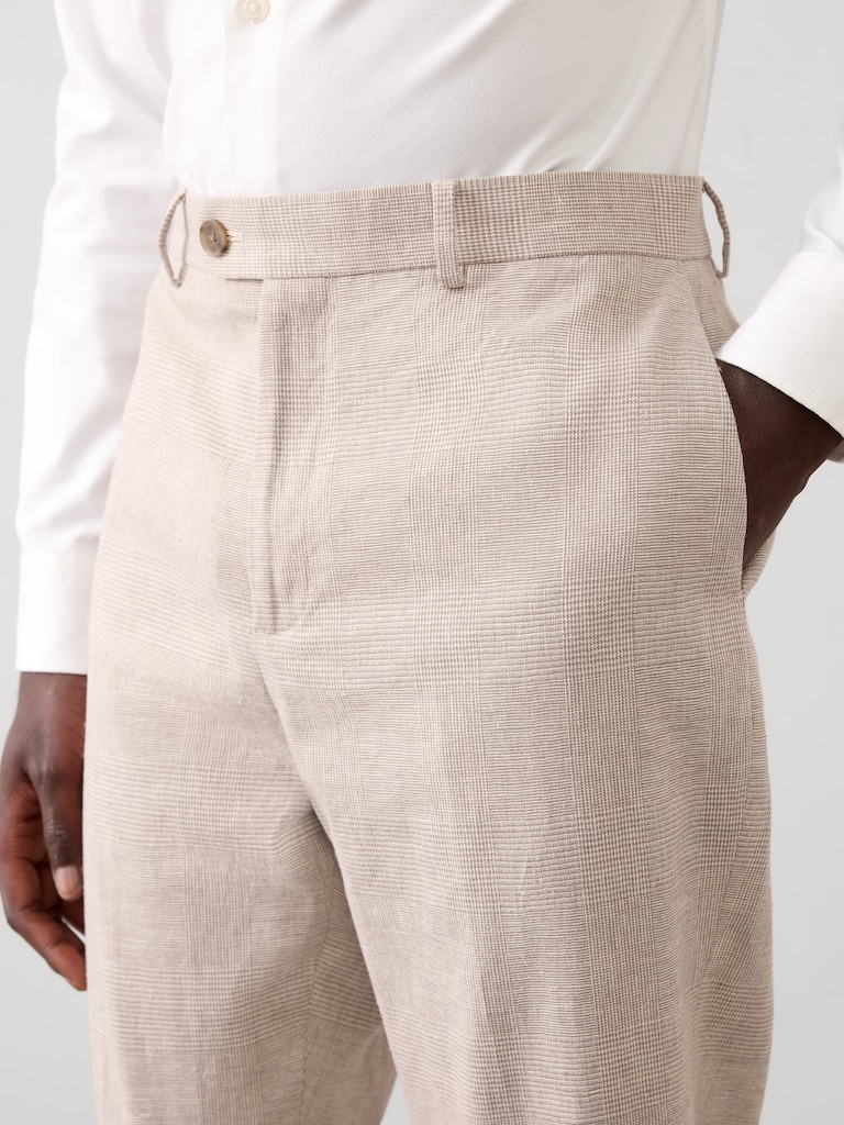 Tailored-Fit Linen-Blend Glen Plaid Suit Trouser
